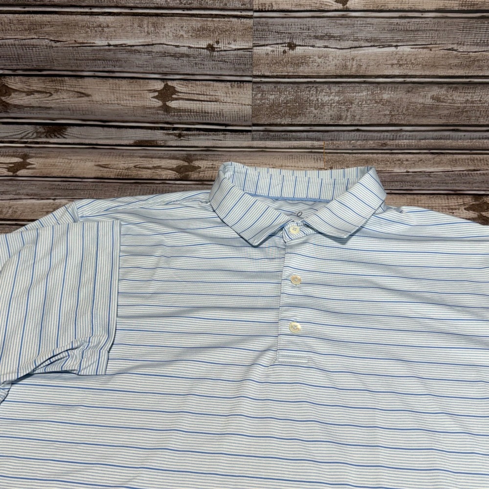 Johnnie-O Mens XL Performance Polo Shirt Blue White Striped Short‎ Sleeve